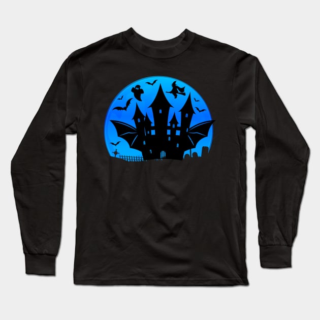 Spooky Moon Halloween Witch Monster Ghost Pumpkin 18 Long Sleeve T-Shirt by fromherotozero